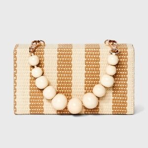 Women's A New Day Mini Hardshell Straw Clutch Beaded Handle New With Tags